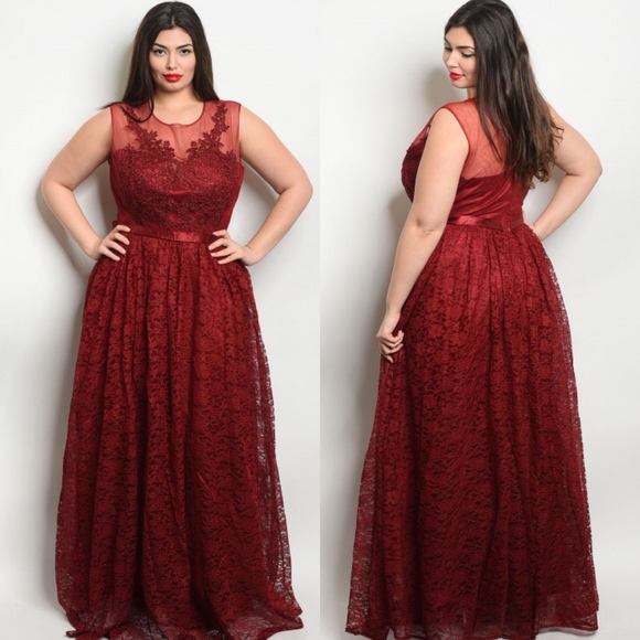Dresses & Skirts - Plus Size Red Lace Valentine Day Formal Dress Gown